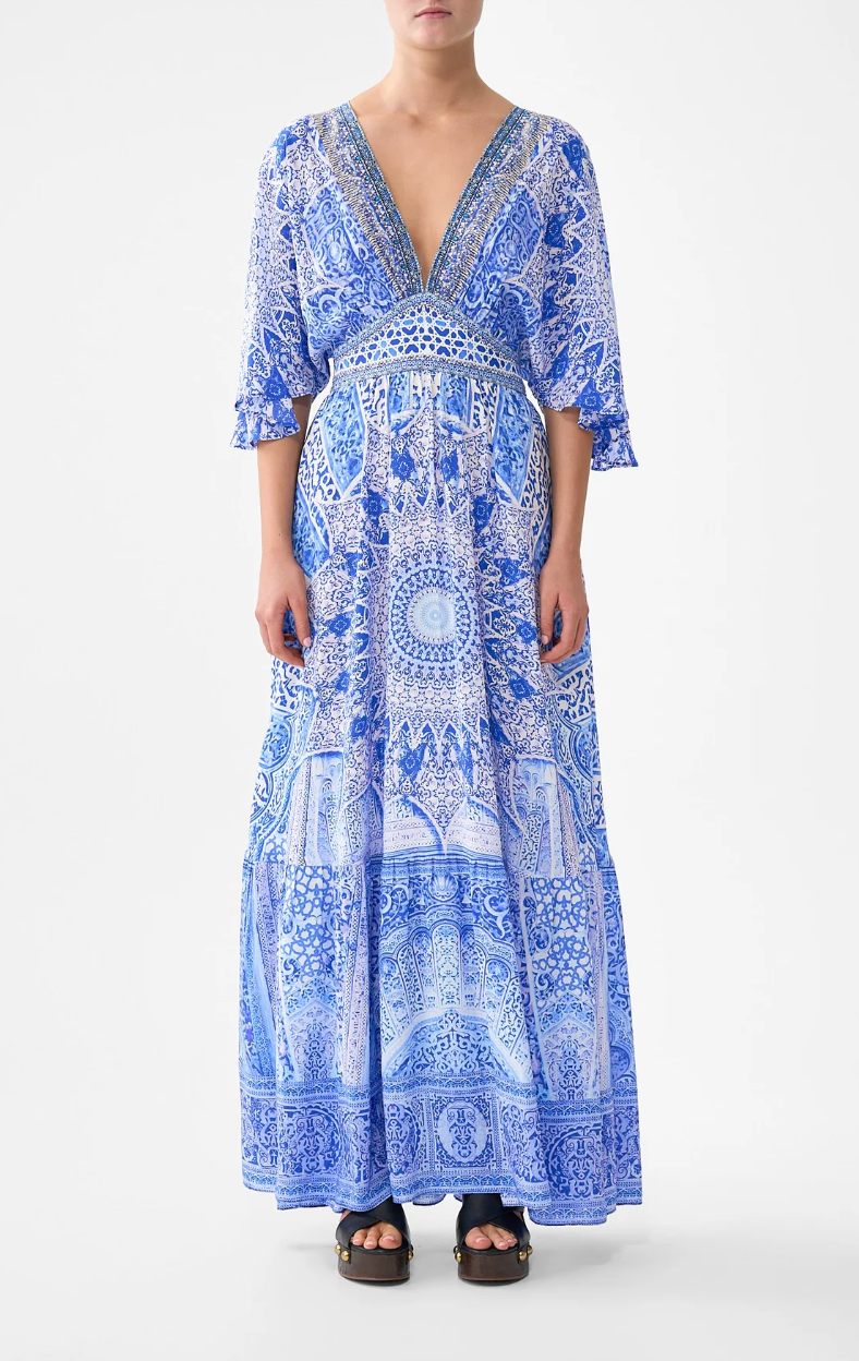 Camilla Waisted Dress with Hem Ruffle