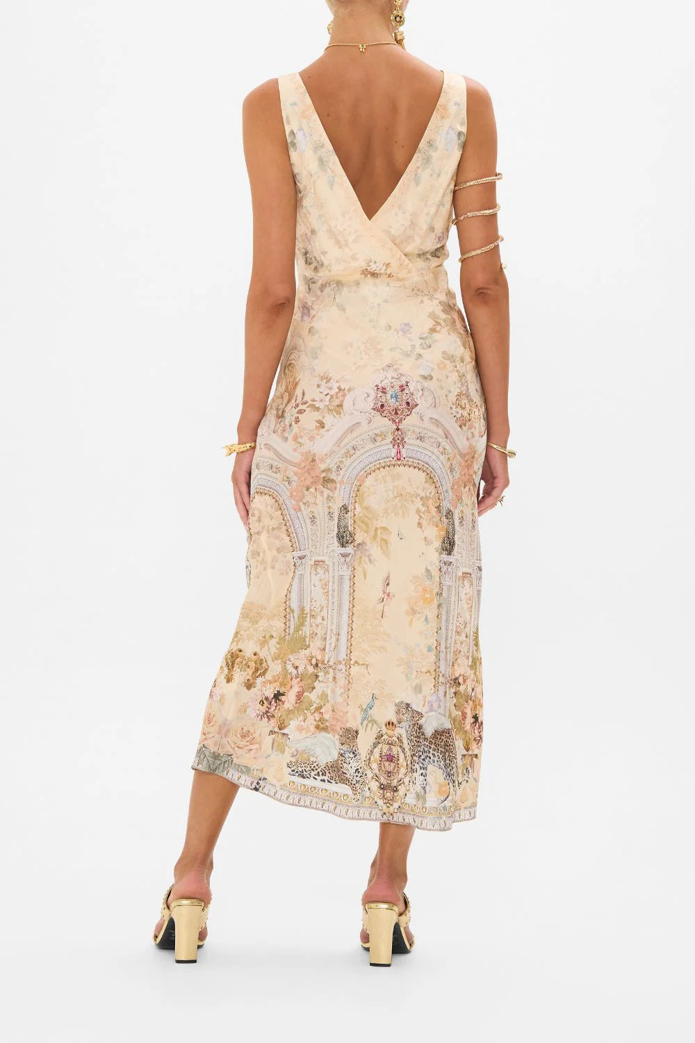 Camilla Adorned In Antiquity V Neck Jacquard Slip Dress