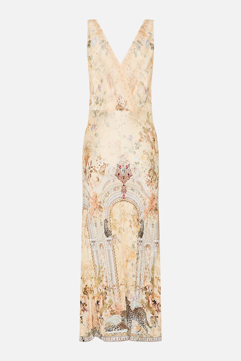 Camilla Adorned In Antiquity V Neck Jacquard Slip Dress