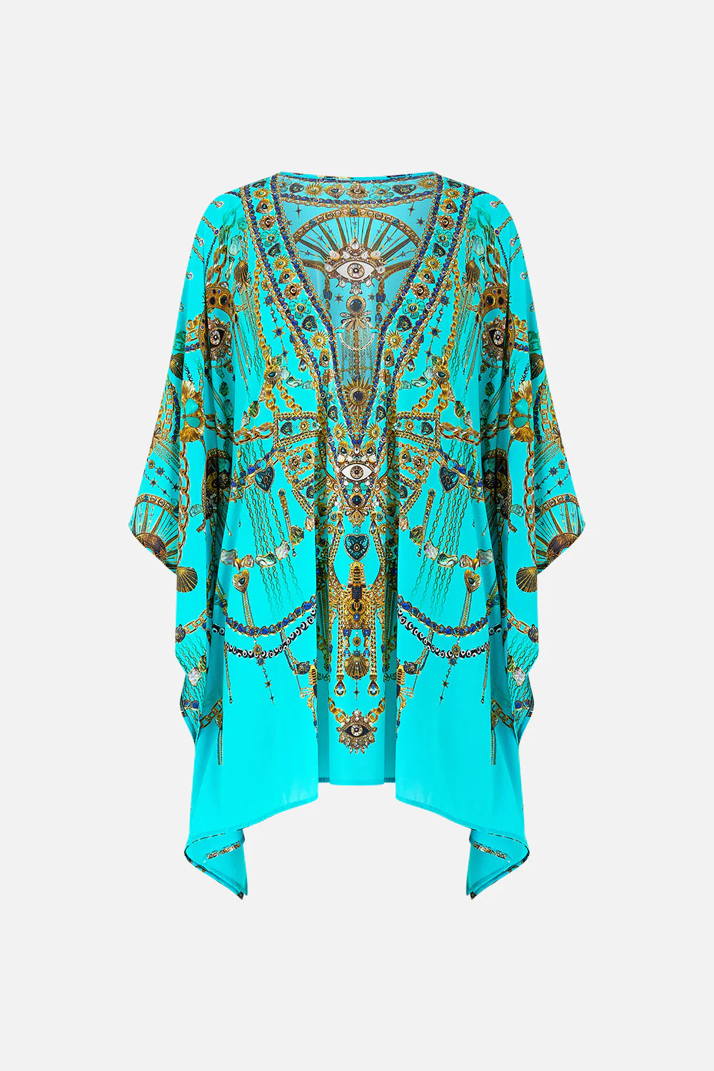 Camilla Short V-Neck Kaftan with ring front trim. Totems and treasures