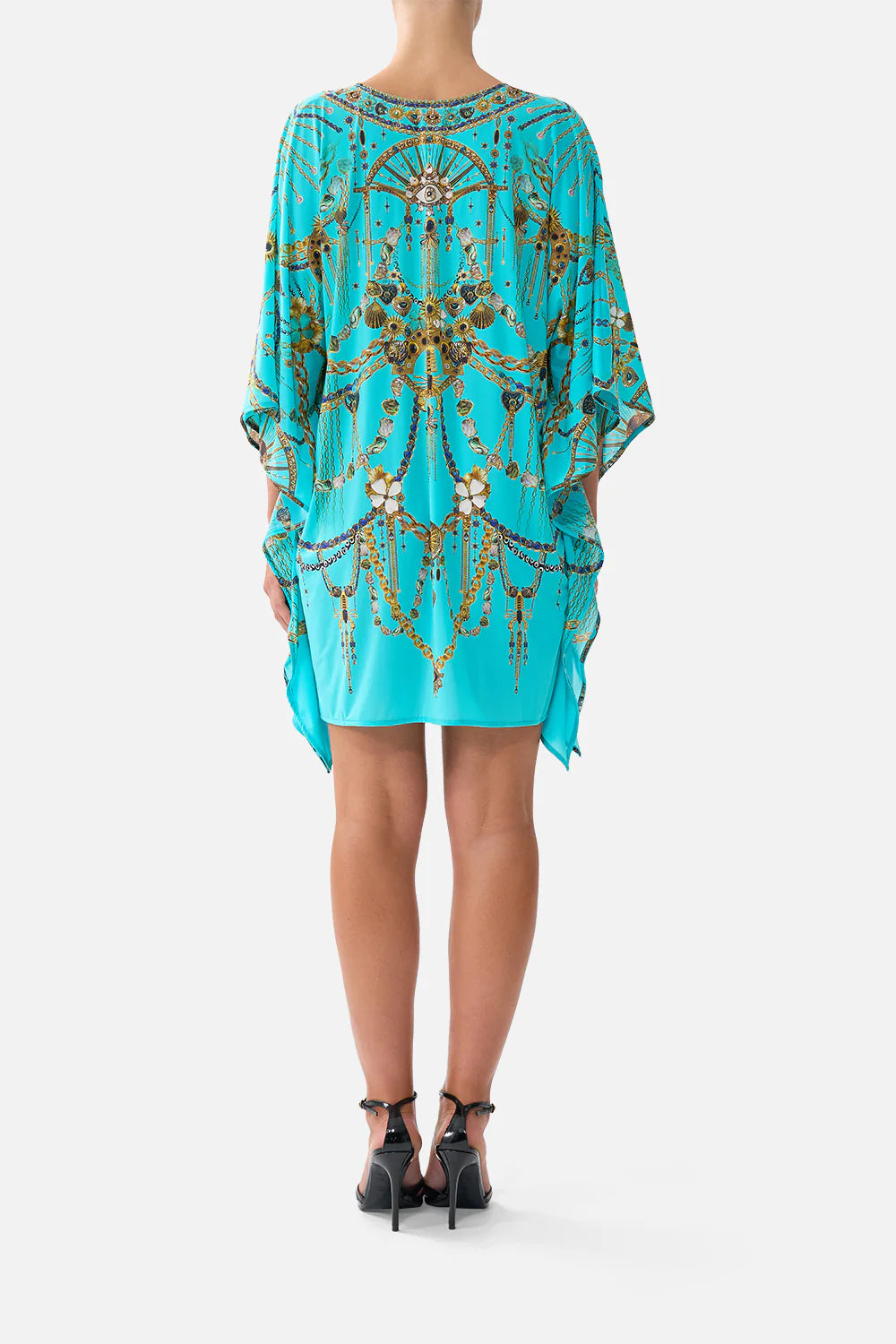 Camilla Short V-Neck Kaftan with ring front trim. Totems and treasures