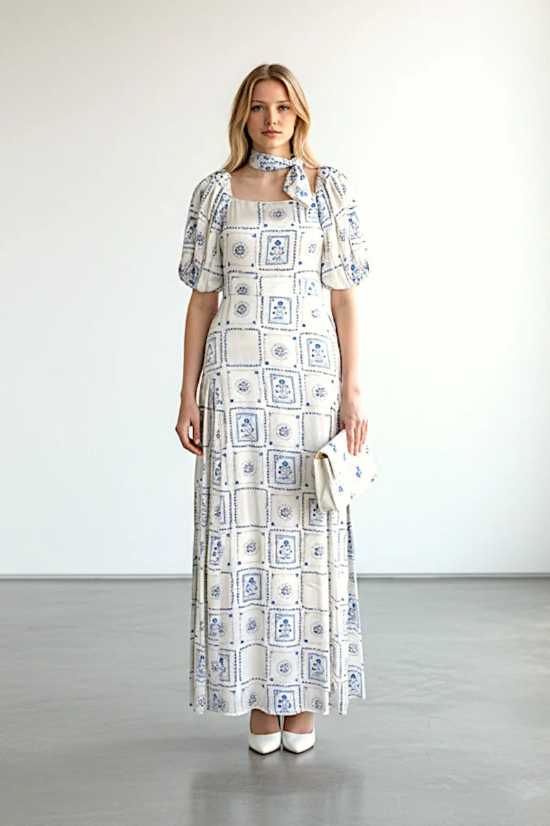 BRDR Chelsa Blue Floral Post Card Dress