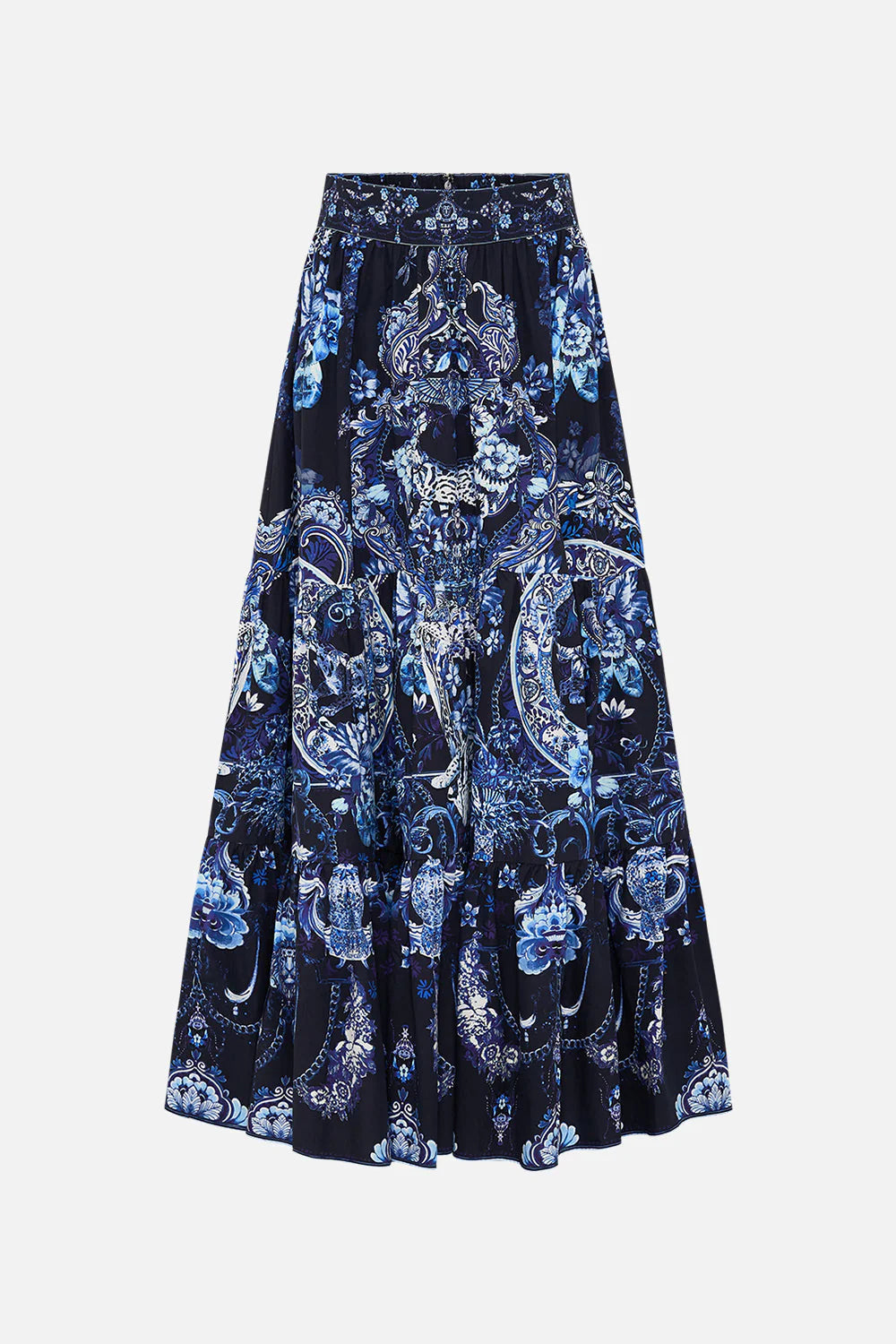 Camilla High Waisted Tiered Skirt Delft Dynasty