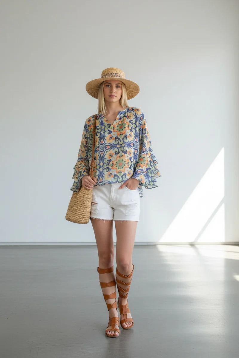 BRDR Pucci Orange Floral Tile Blouse