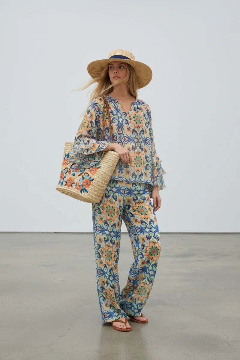 BRDR Pucci Orange Floral Tile Blouse