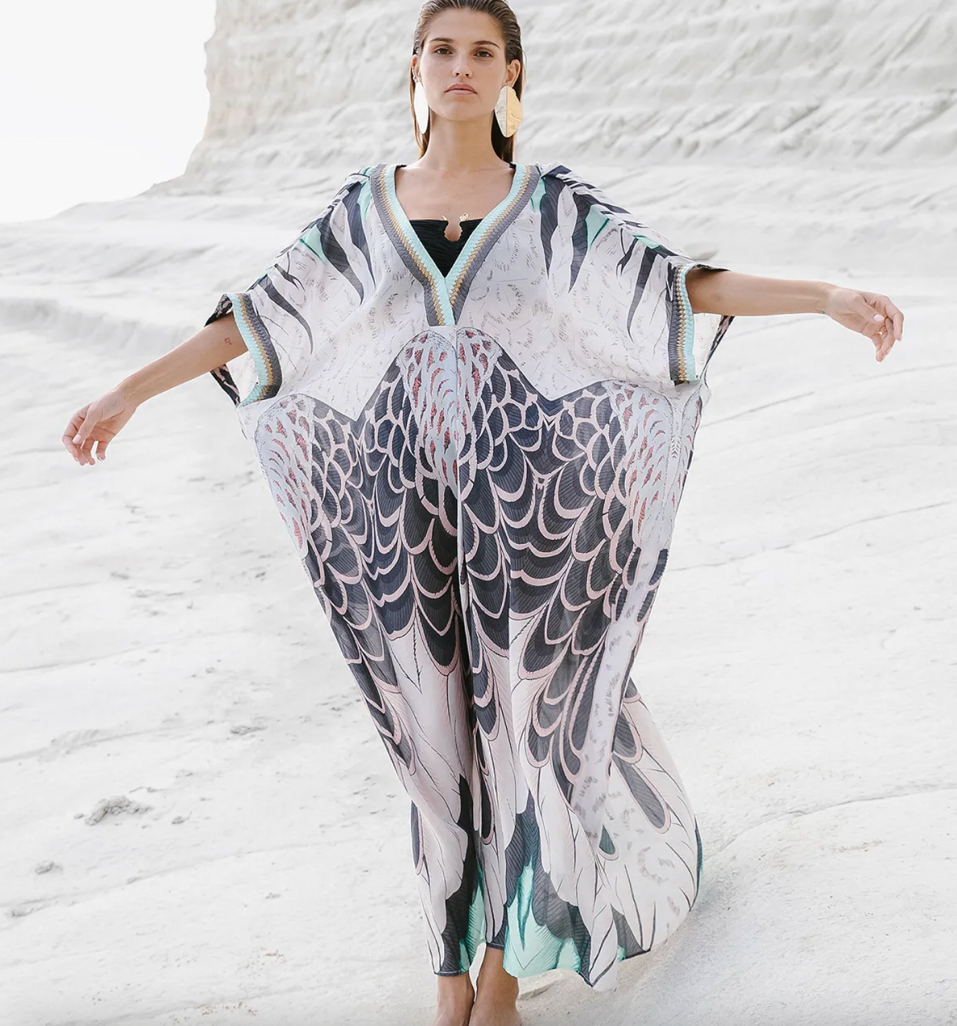 Mes Demoiselles Pheonix Habotai silk Kaftan dress