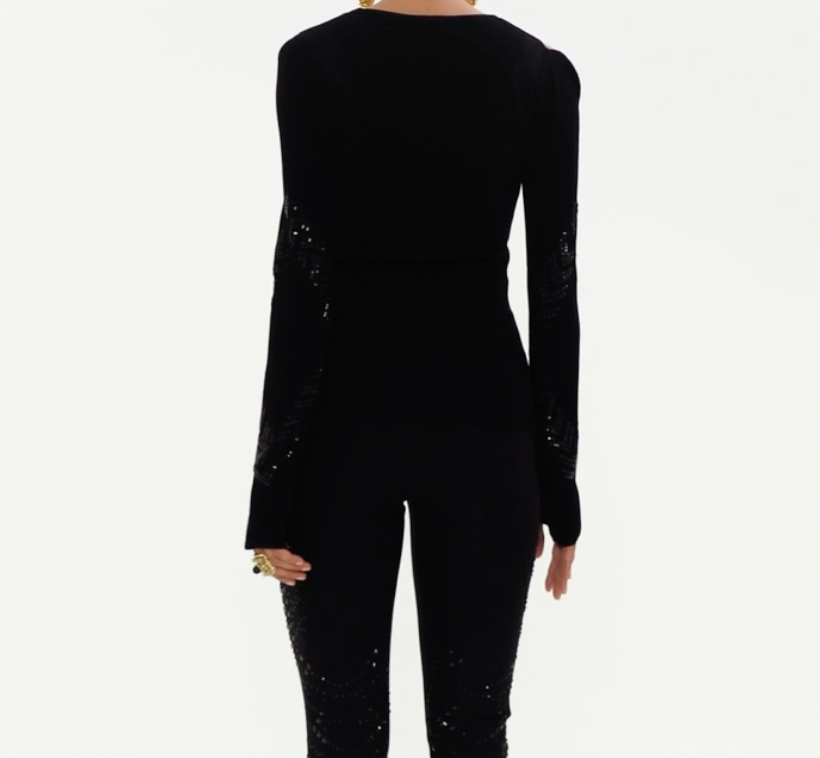 Camilla engineered cut out long sleeve knit top