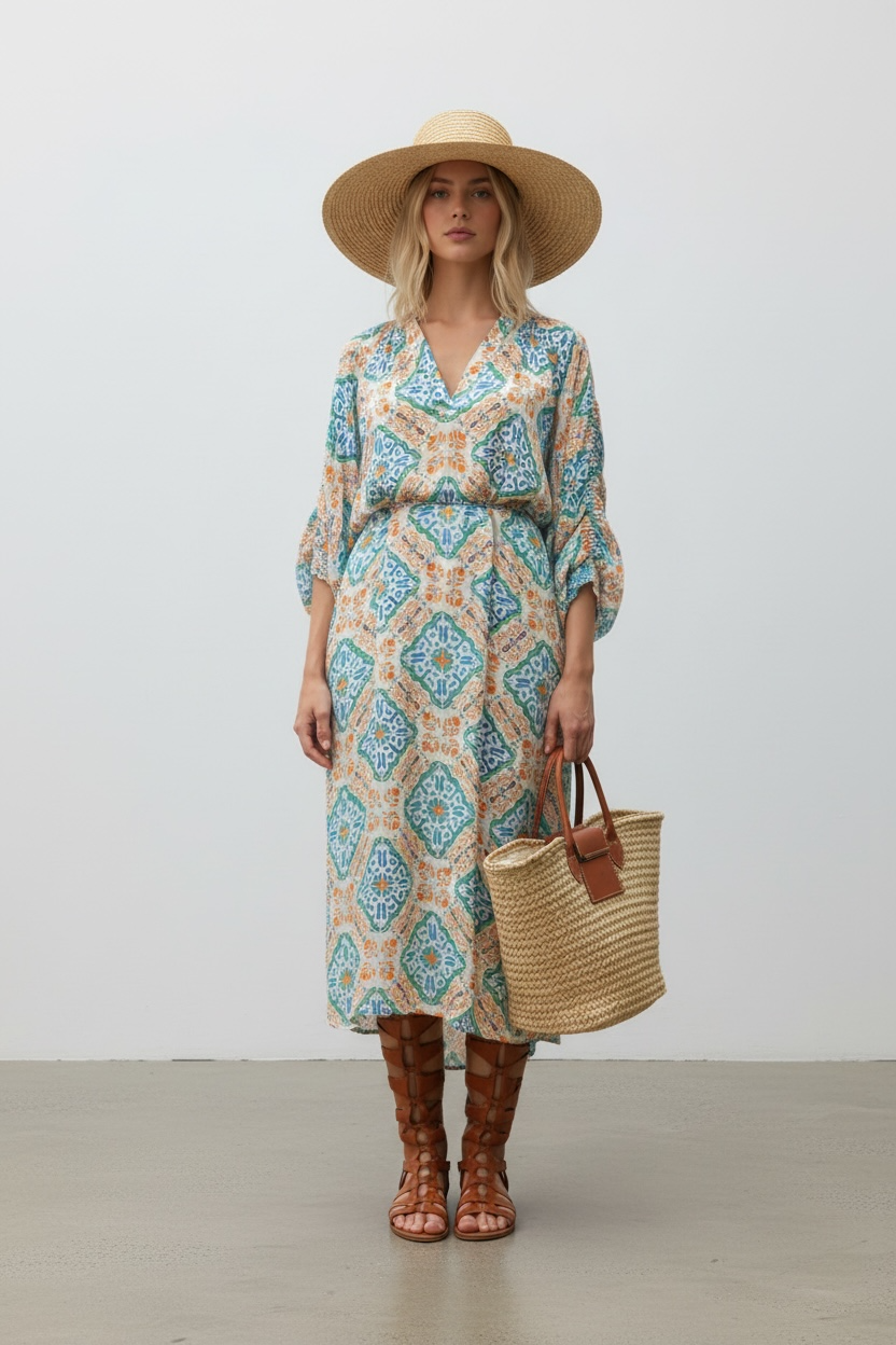 BRDR Tamara Orange Tile Dress